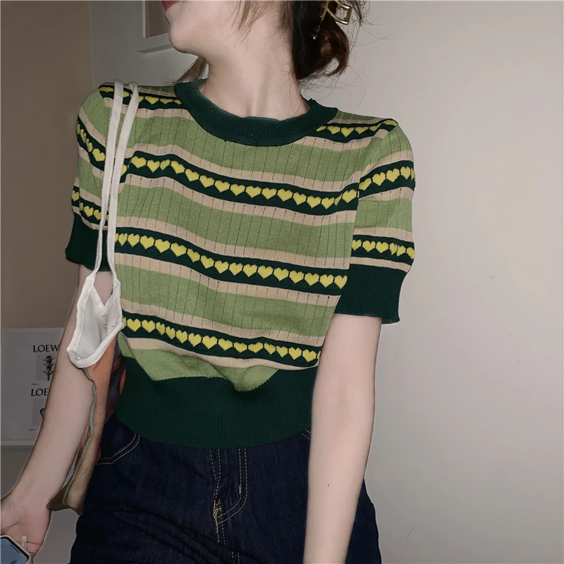 plus Size Striped T-Shirt Women's Spring Summer New Style High Waist Short Sleeve Design Sensation Casual Knitted Top
plus Size Striped T-Shirt Women's Spring Summer New Style High Waist Short Sleeve Design Sensation Casual Knitted Top