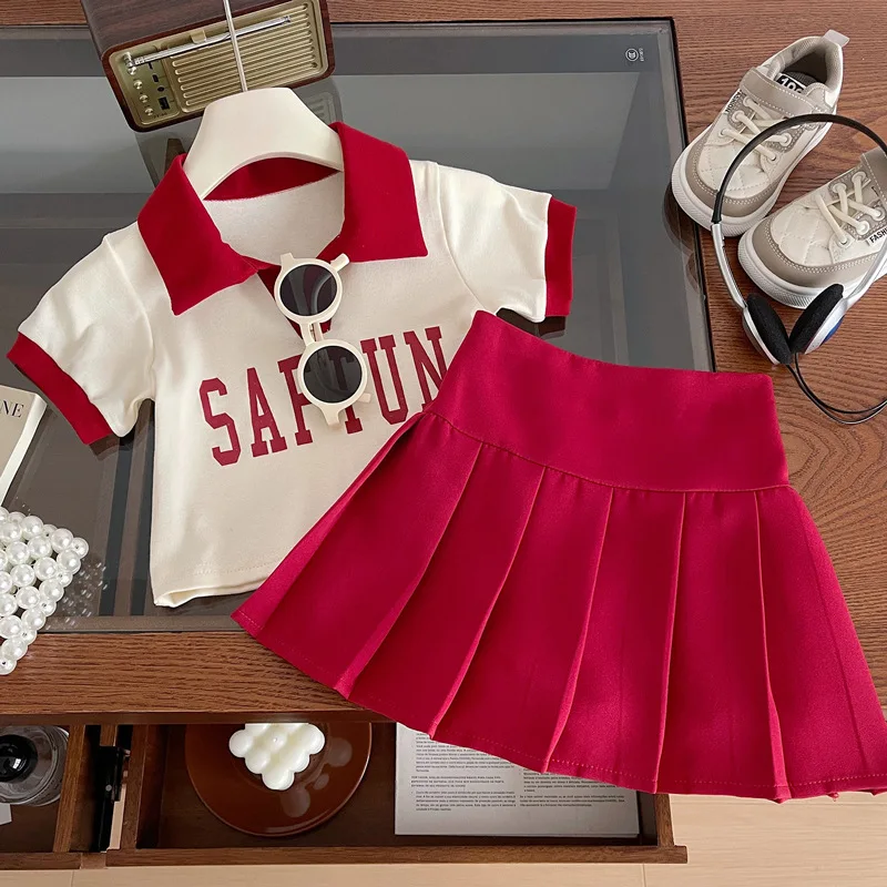 Summer Short Sleeve Suit GirlsPOLOShirt Letter Printing Children's Clothing2024Women's Pleated Skirt Two-Piece Suit Fashion
Summer Short Sleeve Suit GirlsPOLOShirt Letter Printing Children's Clothing2024Women's Pleated Skirt Two-Piece Suit Fashion