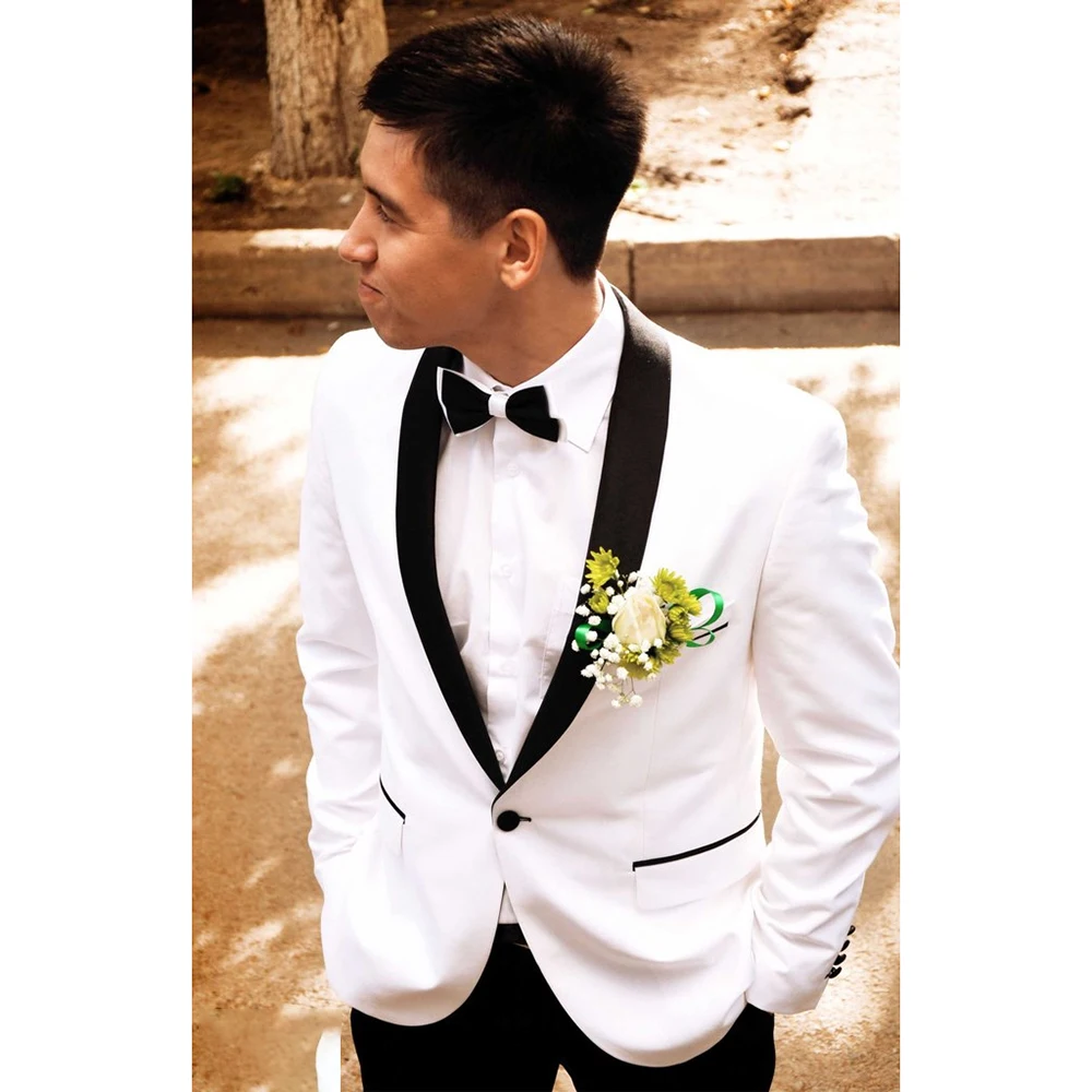 Fashion Costume Homme Black Shawl Lapel Single Breasted One Button White Blazer 2 Piece Pants Set High Quality Slim Fit Terno
Fashion Costume Homme Black Shawl Lapel Single Breasted One Button White Blazer 2 Piece Pants Set High Quality Slim Fit Terno