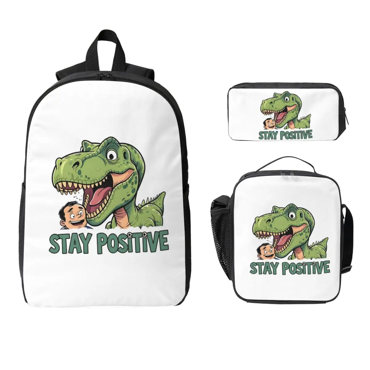 Stay Positive Funny T-Rex Dinosaur Sticker Backpack BookBag School Bag Shoulder Bags 3ps Insulated Lunch Bag Pencil Case
Stay Positive Funny T-Rex Dinosaur Sticker Backpack BookBag School Bag Shoulder Bags 3ps Insulated Lunch Bag Pencil Case