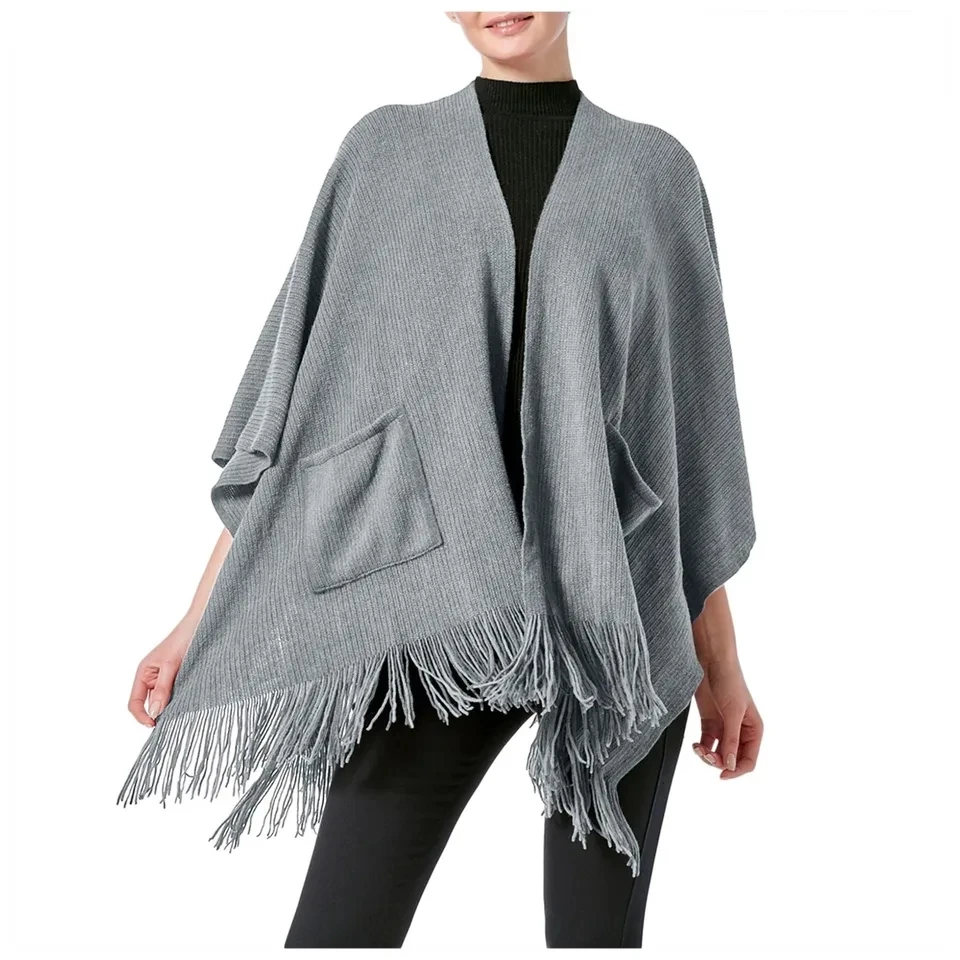 Women's Knitted Tassel Shawl Fashion Fall Winter Warm Shawl Cape With Pockets Solid Color Shawl Cold Weather Plus Size Wraps
Women's Knitted Tassel Shawl Fashion Fall Winter Warm Shawl Cape With Pockets Solid Color Shawl Cold Weather Plus Size Wraps