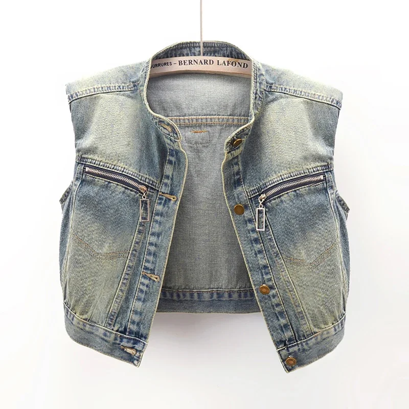 Vintage Blue Stand Collar Zipper Pocket Denim Vest Women Waistcoat Casual Cowboy Sleeveless Jacket Slim Short Jeans Vests Female
Vintage Blue Stand Collar Zipper Pocket Denim Vest Women Waistcoat Casual Cowboy Sleeveless Jacket Slim Short Jeans Vests Female