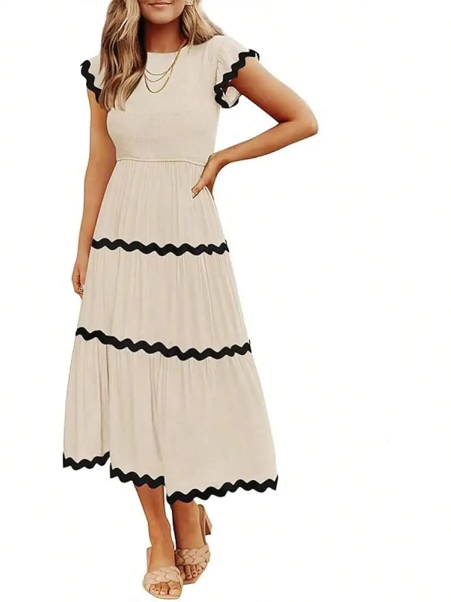 Womens Summer Flutter Sleeve Smocked Midi Dress High Waist Rickrack Tiered Flowy Casual Dress
Womens Summer Flutter Sleeve Smocked Midi Dress High Waist Rickrack Tiered Flowy Casual Dress