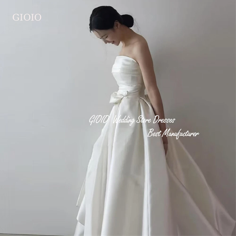 Gioio Elegant Strapless Korea Wedding Dresses Soft Satin a Line Photos Shoot Dress Customized Draped Bow Backless Bridal Gown
Gioio Elegant Strapless Korea Wedding Dresses Soft Satin a Line Photos Shoot Dress Customized Draped Bow Backless Bridal Gown