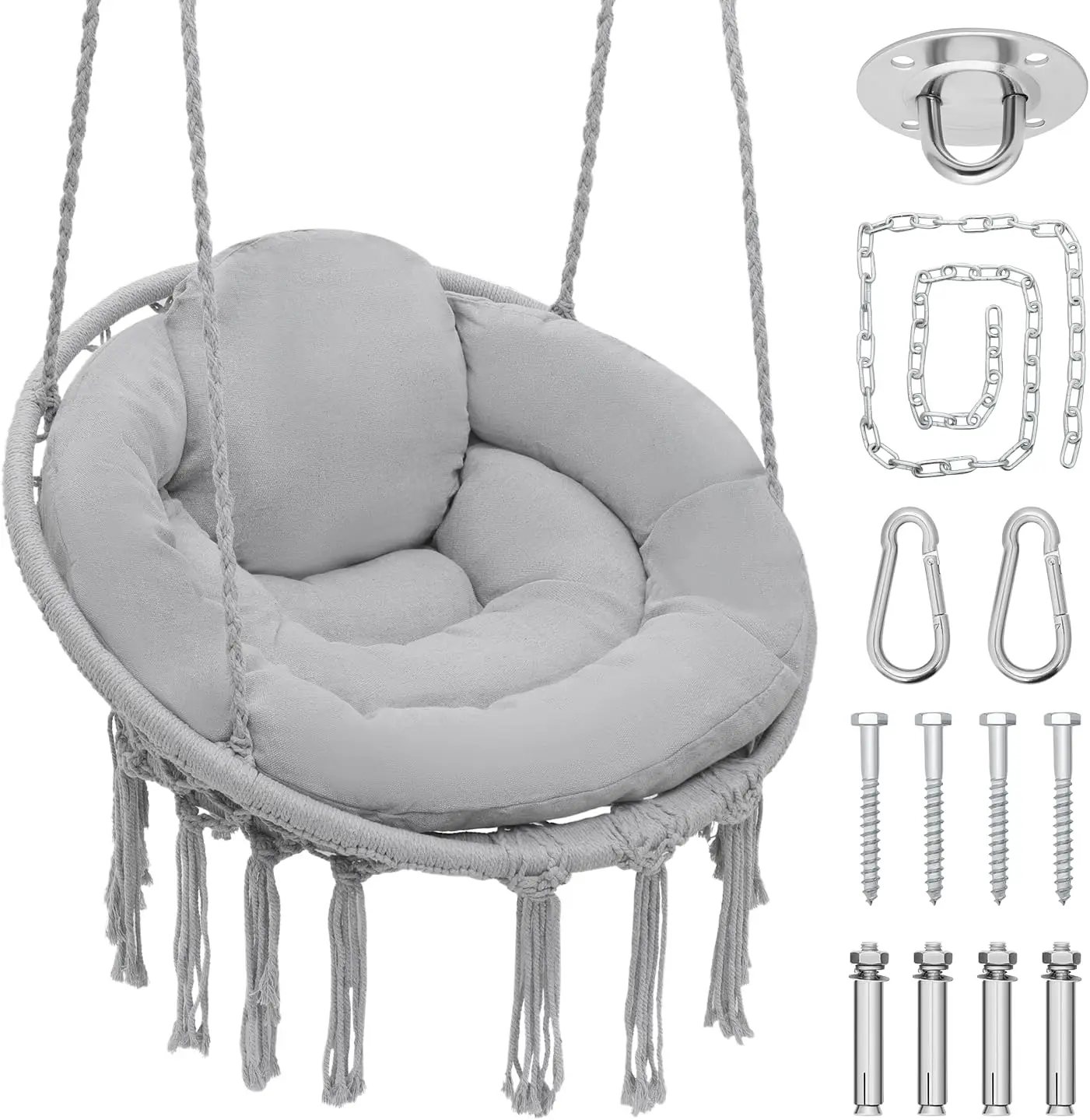 Hanging Hammo Chair With Comfortable Full Cushion, Rame Indoor And Outdoor Swing Chair, 350 Lbs Acity, Accent Hanging Swing
Hanging Hammo Chair With Comfortable Full Cushion, Rame Indoor And Outdoor Swing Chair, 350 Lbs Acity, Accent Hanging Swing