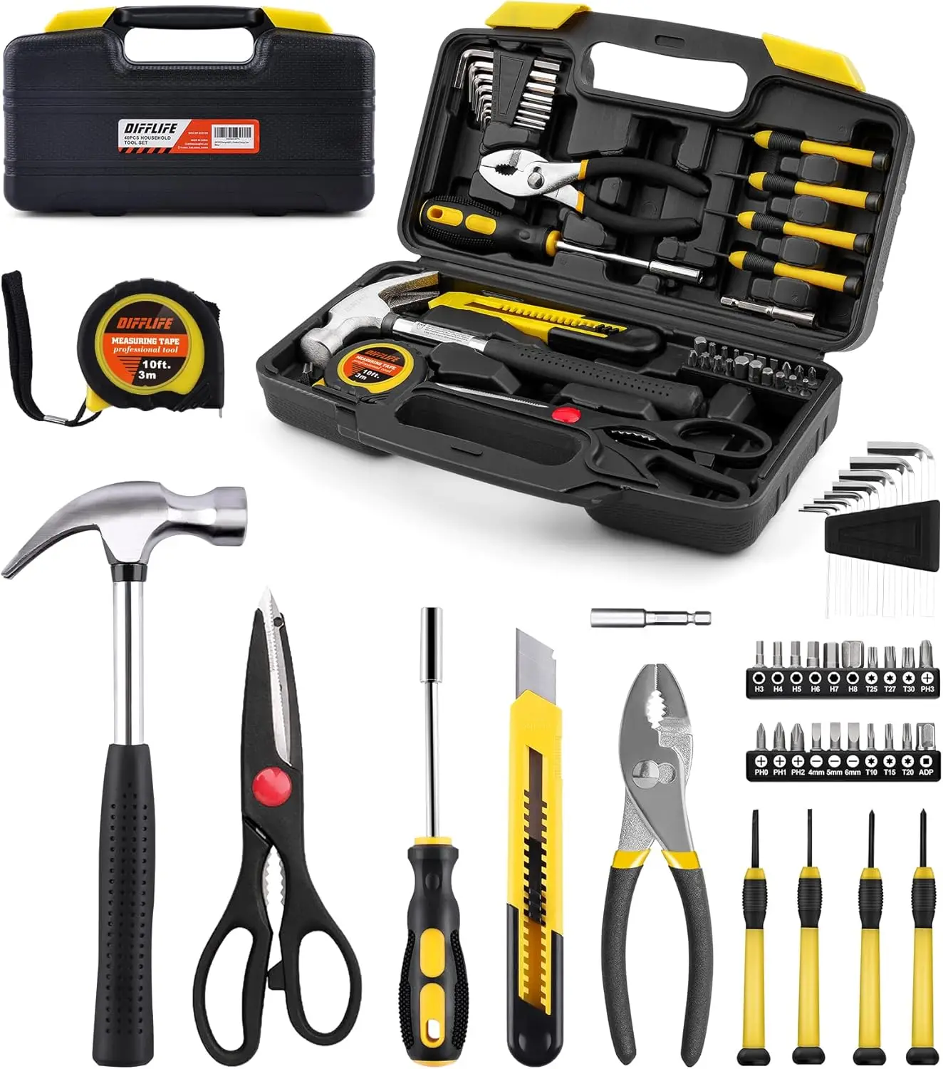 40-Piece Household Hand Tool Kit with Plastic Toolbox Storage Case - General Home Repair & DIY Tools Set
40-Piece Household Hand Tool Kit with Plastic Toolbox Storage Case - General Home Repair & DIY Tools Set