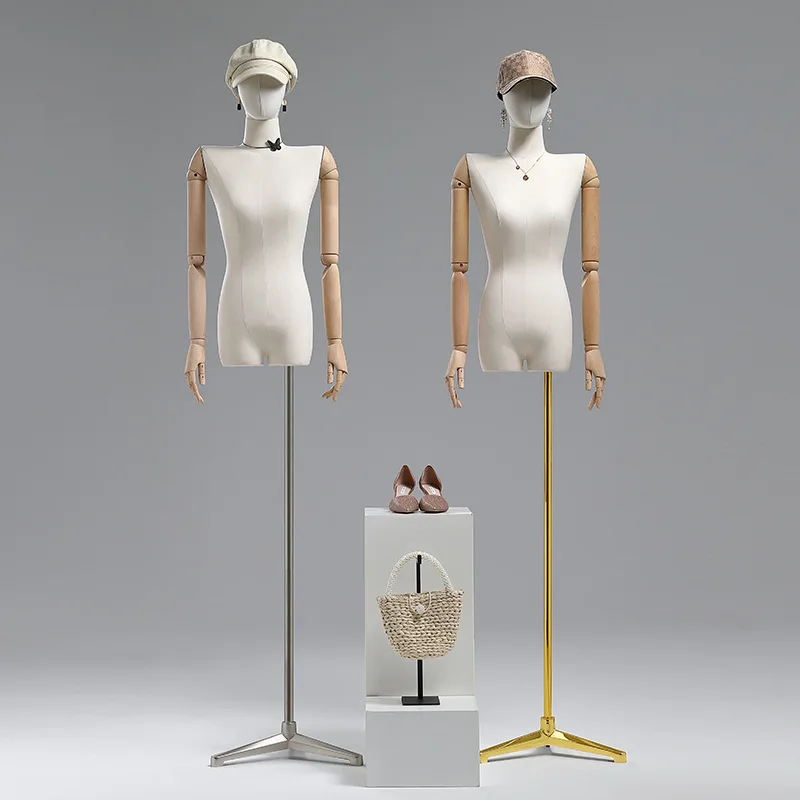 Fabric Cover Female Flat Shoulder Half Body Mannequin Torso Metal Base with Wood Arm for Clothing Display Adjustable Rack
Fabric Cover Female Flat Shoulder Half Body Mannequin Torso Metal Base with Wood Arm for Clothing Display Adjustable Rack