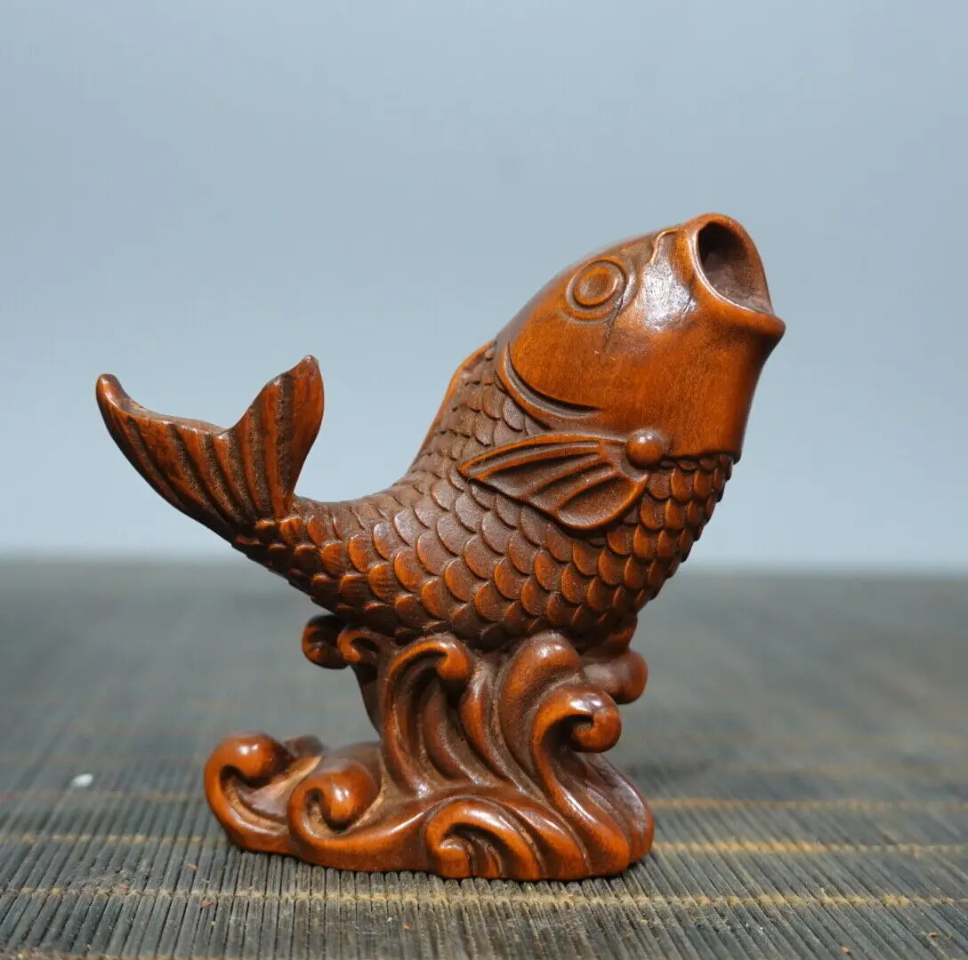 2.55" Collect China Box-wood Carving Animal Goldfish Sea Wave Small Statue
2.55" Collect China Box-wood Carving Animal Goldfish Sea Wave Small Statue