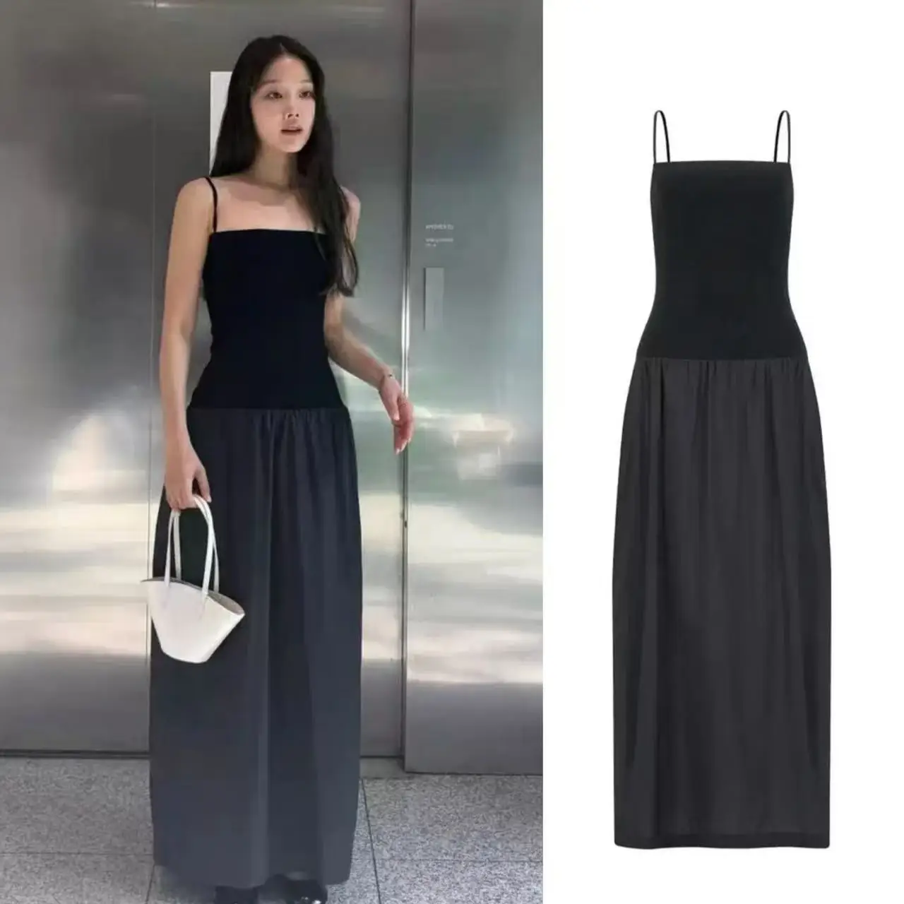 Korean Style Long Knitted Dress Splice Slimming Black Strapless Dress Women's Loose Fit Casual One Shoulder Summer Dress
Korean Style Long Knitted Dress Splice Slimming Black Strapless Dress Women's Loose Fit Casual One Shoulder Summer Dress
