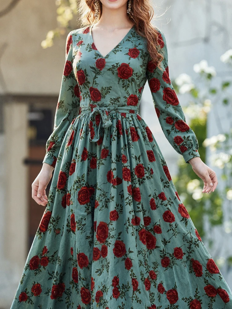 Temperament Lady New Pleated Evening Dress Vintage V-neck Rose Printed Party Dress Elegant Long Sleeve Slim Big Hem Maxi Dress
Temperament Lady New Pleated Evening Dress Vintage V-neck Rose Printed Party Dress Elegant Long Sleeve Slim Big Hem Maxi Dress