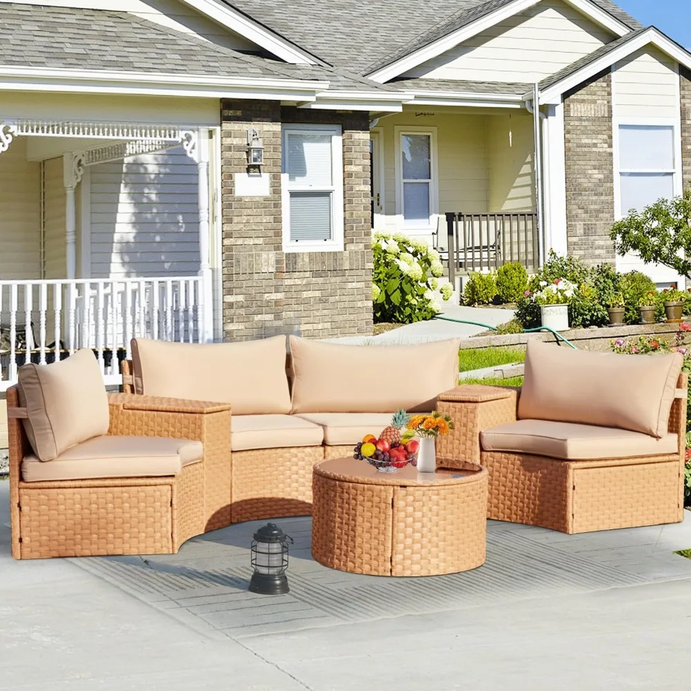 Patio Sectional Furniture Outdoor, 7-Piece Half-Moon All-Weather Wicker Curved Sofa Set, Rattan Conversation Set with Storage
Patio Sectional Furniture Outdoor, 7-Piece Half-Moon All-Weather Wicker Curved Sofa Set, Rattan Conversation Set with Storage