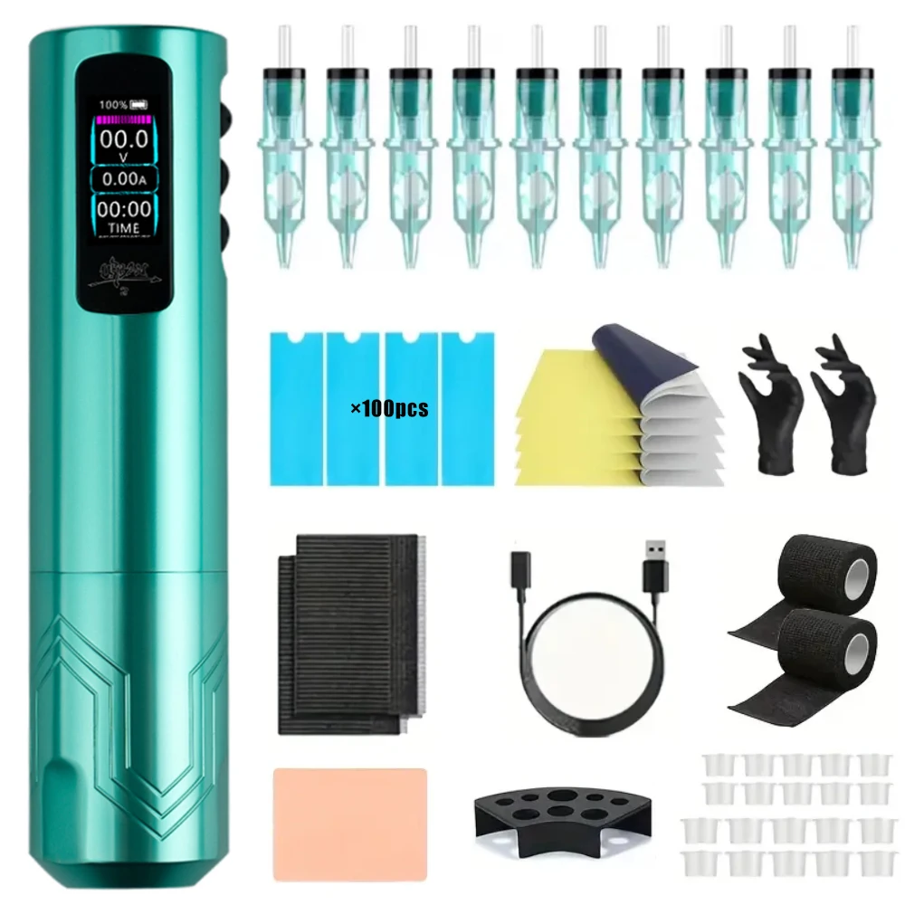 Набор перезаряжаемых ручек для татуировки с 100 защитными рукавами для тату-машины и 10 игл для картриджей для художников и начинающих
Набор перезаряжаемых ручек для татуировки с 100 защитными рукавами для тату-машины и 10 игл для картриджей для художников и начинающих