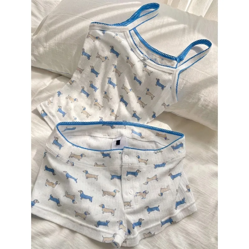 Girl Sweet Wind Puppy Print Suspender Pajamas Women's Spring and Autumn 2026 New Cute Shorts Homewear Set
Girl Sweet Wind Puppy Print Suspender Pajamas Women's Spring and Autumn 2026 New Cute Shorts Homewear Set