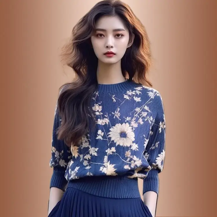 Korean Style Floral Print O-Neck Sweater Women 2025 Long Sleeve Knitted Pullover Jumper Casual Fashion Top Office Lady M489
Korean Style Floral Print O-Neck Sweater Women 2025 Long Sleeve Knitted Pullover Jumper Casual Fashion Top Office Lady M489