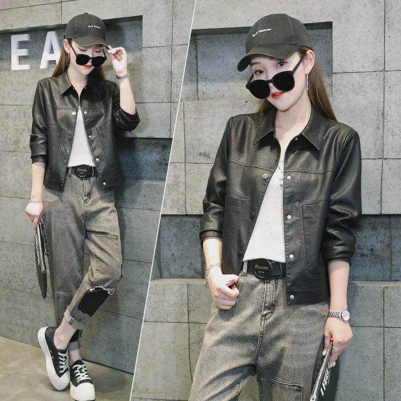 Pure Color ort Leather Jaet Women's Casual Sle Spring Autumn 2024 New Faion Top Quali Button up Casual Outerwear
Pure Color ort Leather Jaet Women's Casual Sle Spring Autumn 2024 New Faion Top Quali Button up Casual Outerwear