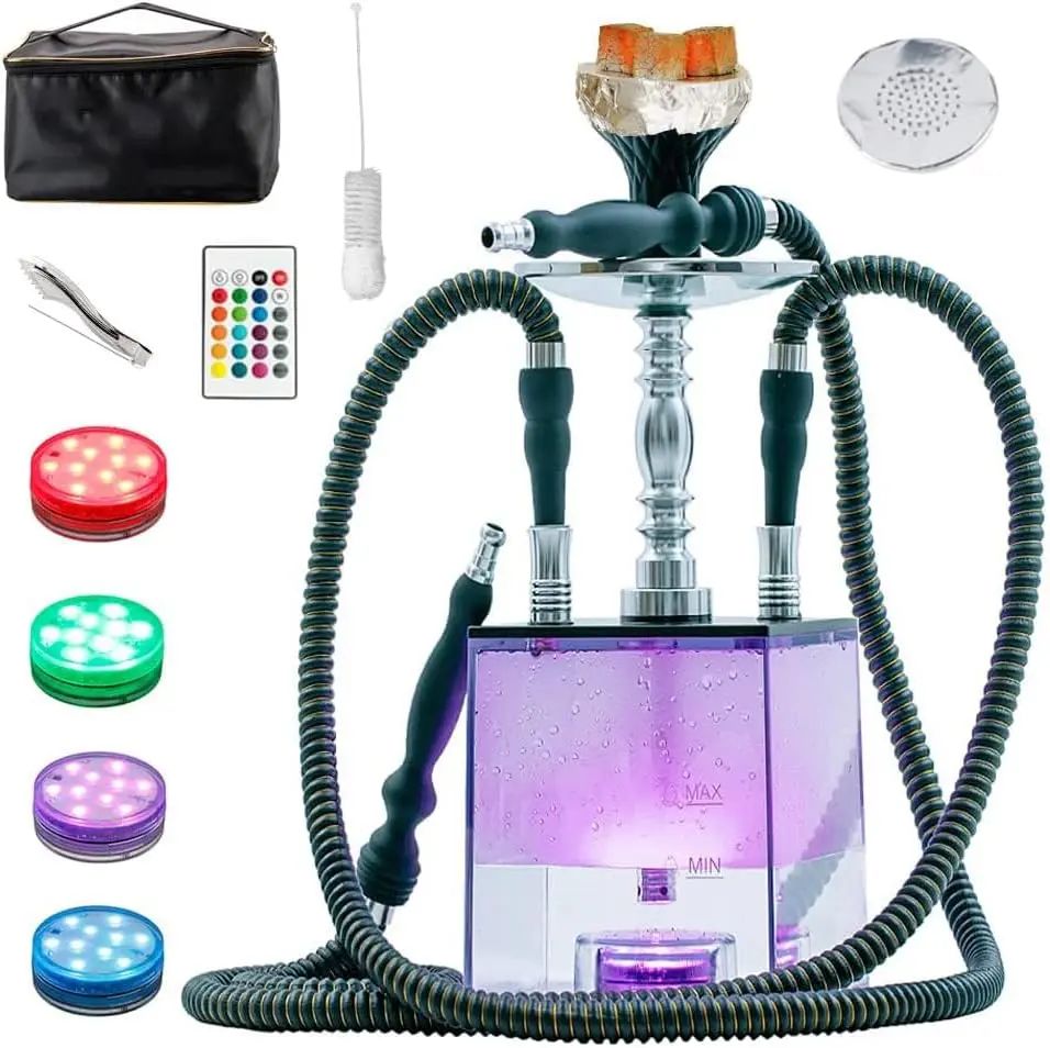 2 Hose Hookah Set with Travel Case Cleaning Brush, ASANMA Micro Cube Acrylic Hookah with Silicone Bowl Coal Tongs Magical Remote LED Light for Better Shisha Narguile Smoking
2 Hose Hookah Set with Travel Case Cleaning Brush, ASANMA Micro Cube Acrylic Hookah with Silicone Bowl Coal Tongs Magical Remote LED Light for Better Shisha Narguile Smoking