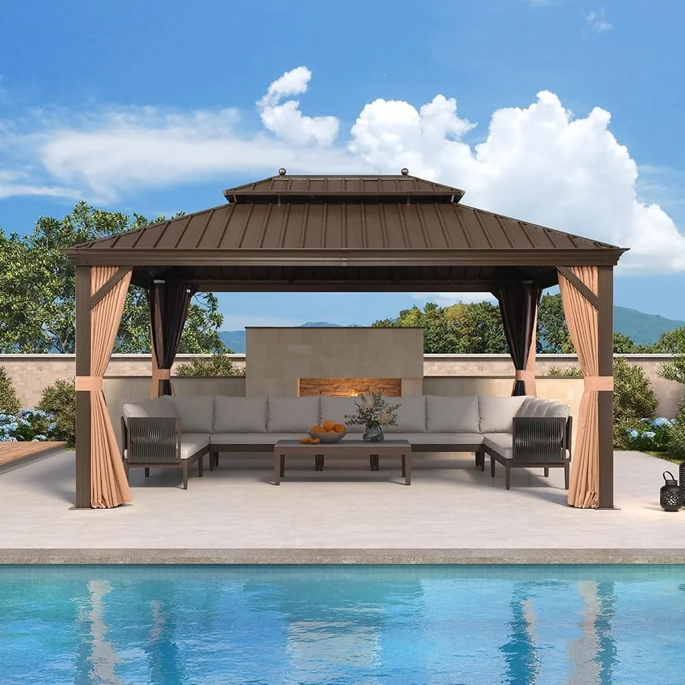 11' X 15' Outdoor Hardtop Gazebo Patio Wide Aluminum Frame Metal Double Roof with Heavy Duty Netting and Curtains, Gazebo
11' X 15' Outdoor Hardtop Gazebo Patio Wide Aluminum Frame Metal Double Roof with Heavy Duty Netting and Curtains, Gazebo