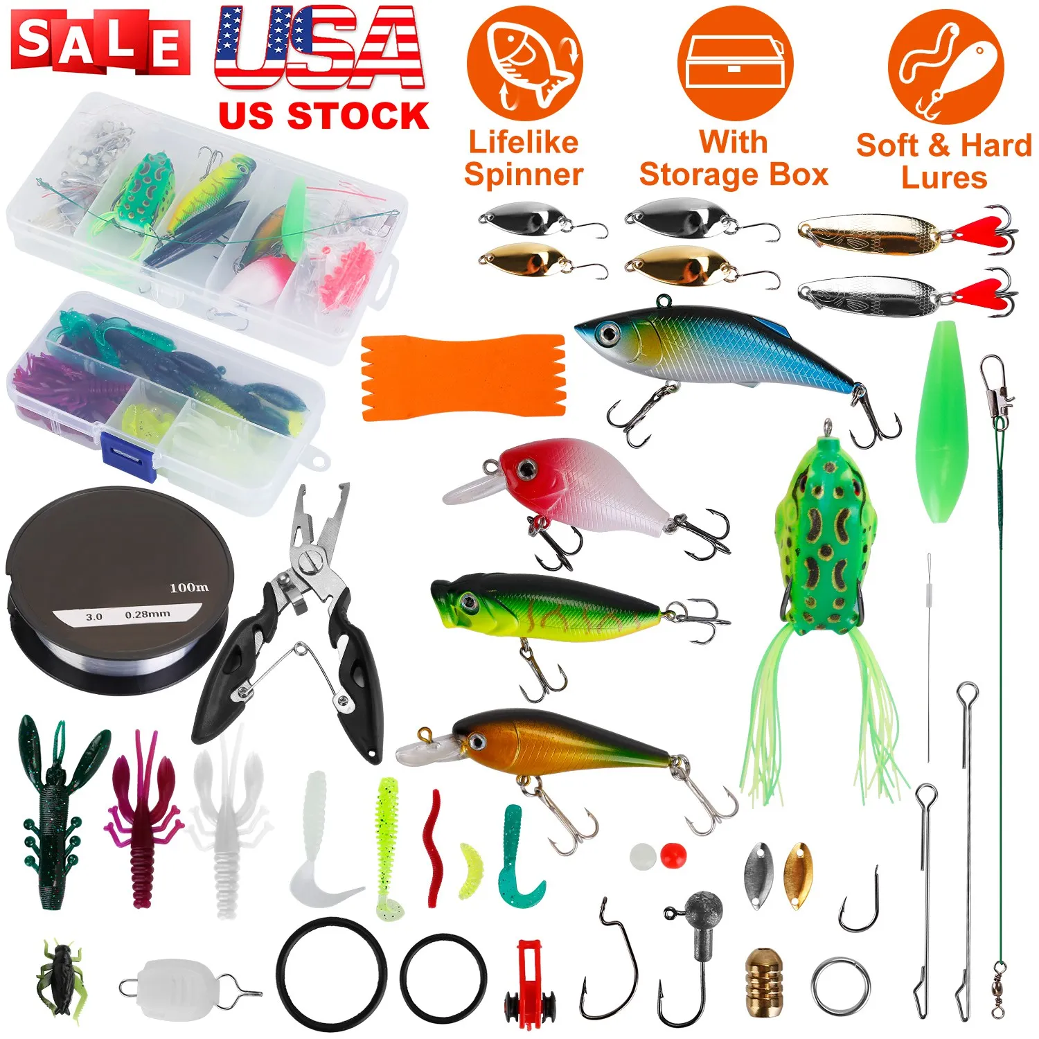383Pcs Bass Fishing Lures Tackle Box Kit Crankbaits Spinnerbaits Soft Plastic Worms Frog Shrimp Freshwater Saltwater Fishing Gear Set with Pliers Trout Walleye Pike Fishing Accessories USA Local Warehouse Fast Shipping
383Pcs Bass Fishing Lures Tackle Box Kit Crankbaits Spinnerbaits Soft Plastic Worms Frog Shrimp Freshwater Saltwater Fishing Gear Set with Pliers Trout Walleye Pike Fishing Accessories USA Local Warehouse Fast Shipping