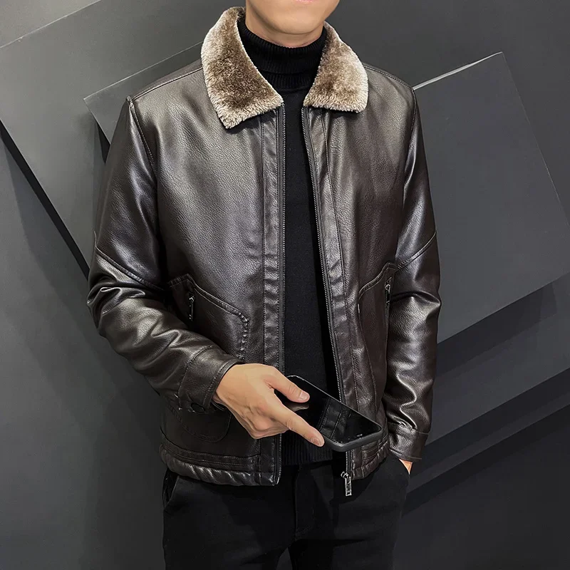 Fur Collar Faux Leather Jacket Men Casual Motorcycle Windbreaker High Quality Fashion Wool Liner Business Coat Slim Streetwear
Fur Collar Faux Leather Jacket Men Casual Motorcycle Windbreaker High Quality Fashion Wool Liner Business Coat Slim Streetwear