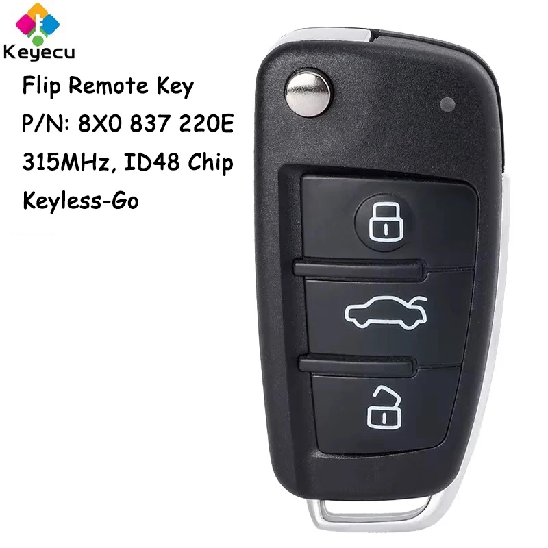 KEYECU Keyless Go Flip Remote Car Key With 3 Buttons 315MHz ID48 Chip for Audi Q3 2012 - 2016 Fob P/N: 8X0837220E, 8X0 837 220E
KEYECU Keyless Go Flip Remote Car Key With 3 Buttons 315MHz ID48 Chip for Audi Q3 2012 - 2016 Fob P/N: 8X0837220E, 8X0 837 220E
