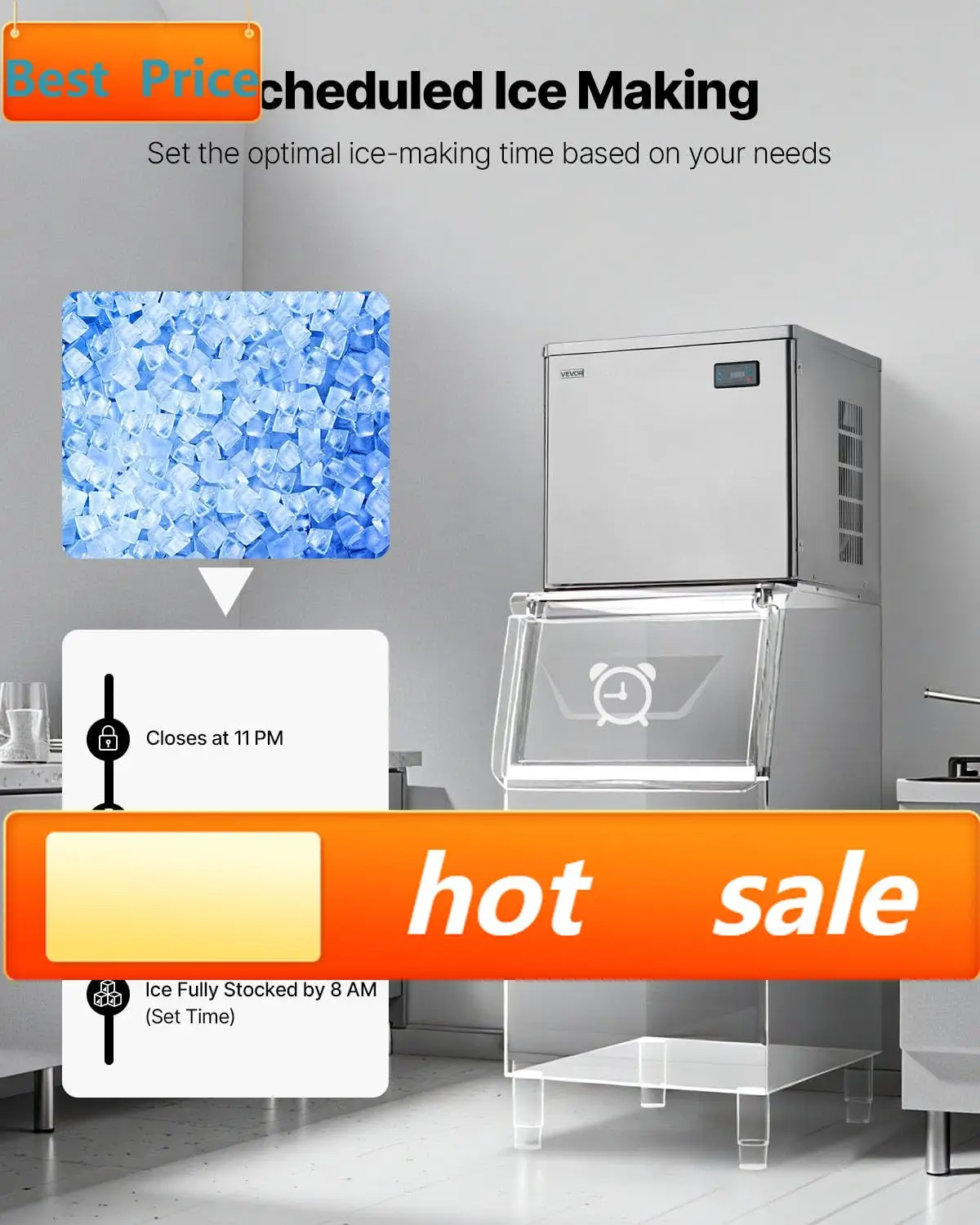 Commercial Ice Maker Machine - Head, 450 Lbs/Day Stainless Steel Ice Machine with Scheduled Ice-Making, Self-Cleaning, Adjustabl
Commercial Ice Maker Machine - Head, 450 Lbs/Day Stainless Steel Ice Machine with Scheduled Ice-Making, Self-Cleaning, Adjustabl