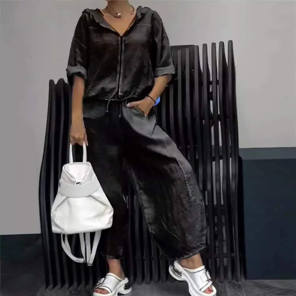 Women Clothing Set Stylish Women's Hooded Tracksuit Set with Lace-up Hem Top Wide Leg Trousers Cozy Winter Daily Wear Outfit
Women Clothing Set Stylish Women's Hooded Tracksuit Set with Lace-up Hem Top Wide Leg Trousers Cozy Winter Daily Wear Outfit