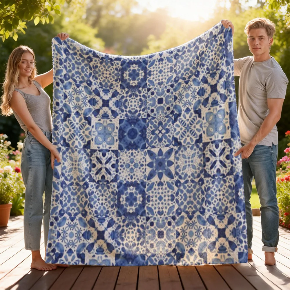 Blue White Tile Pattern Throw Blanket, Cozy Home Decor for Families, Unique Birthday Christmas Thanksgiving Housewarming Gift
Blue White Tile Pattern Throw Blanket, Cozy Home Decor for Families, Unique Birthday Christmas Thanksgiving Housewarming Gift