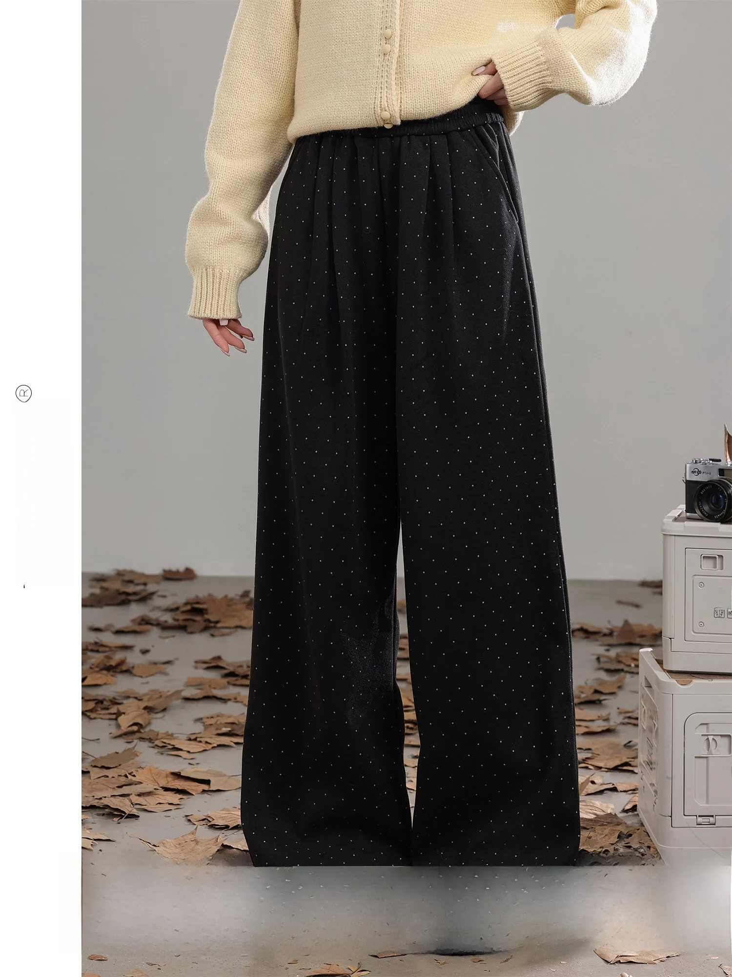 Black Polka Dot Wide Leg Casual Pants Women's Loose Fit Retro Style High Waist Trousers for Winter Season by Another Lane
Black Polka Dot Wide Leg Casual Pants Women's Loose Fit Retro Style High Waist Trousers for Winter Season by Another Lane