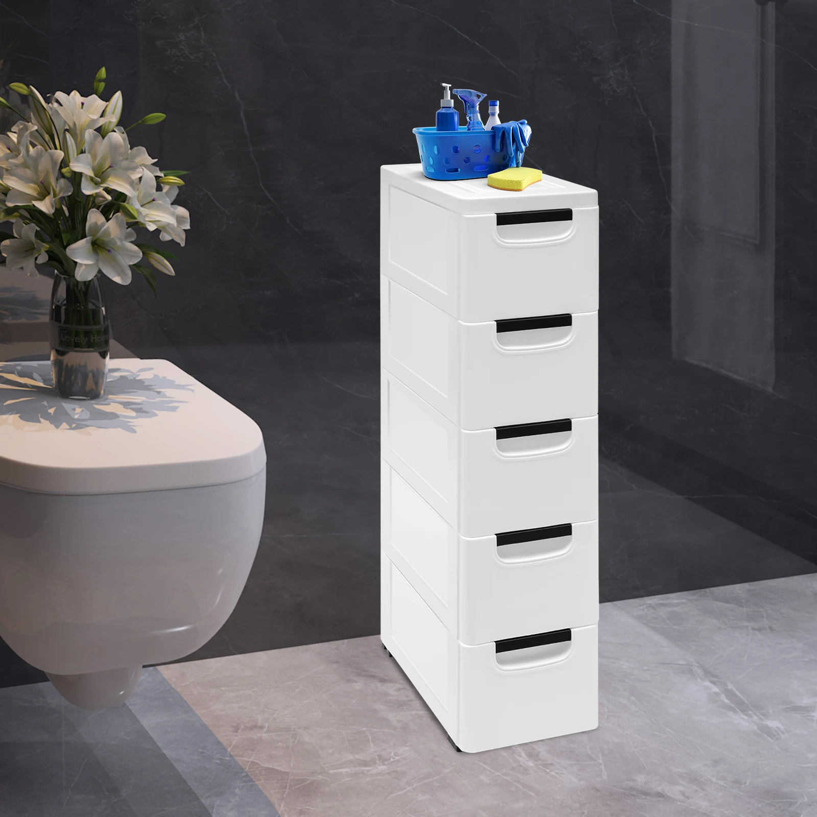 5-Drawer Plastic Storage Dresser, Mobile Narrow Slim Stackable Tower Storage Drawer Units Rolling Vertical Organizer Storage
5-Drawer Plastic Storage Dresser, Mobile Narrow Slim Stackable Tower Storage Drawer Units Rolling Vertical Organizer Storage