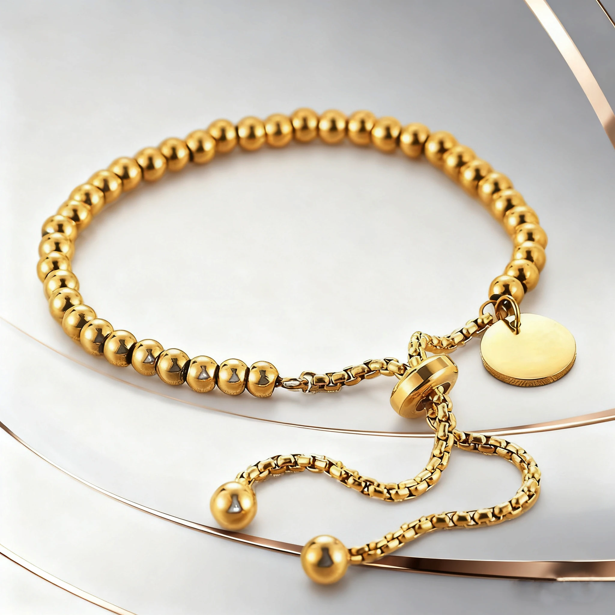 Fashionable Adjustable round Bead Pull-String Bracelet 18K Gold Plated Stainless Steel Trendy Personality European Style Jewelry
Fashionable Adjustable round Bead Pull-String Bracelet 18K Gold Plated Stainless Steel Trendy Personality European Style Jewelry