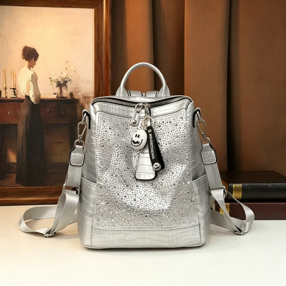 Luxurious Rhinestone Backpack for Women Y2K Sparkly Croc Pattern School Bag Fashion Metallic Shoulder Bag Large Capacity
Luxurious Rhinestone Backpack for Women Y2K Sparkly Croc Pattern School Bag Fashion Metallic Shoulder Bag Large Capacity
