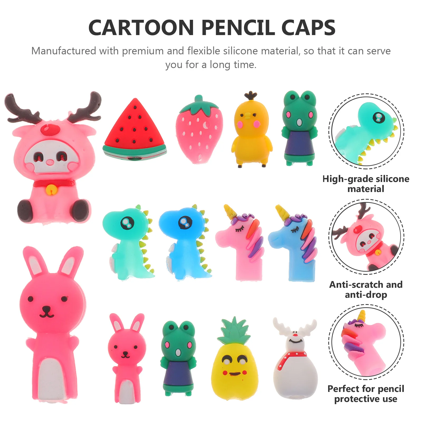 30Pcs Adorable Cartoon Pencil Caps Silicone Pencil Extenders Waterproof Protective Covers for Students
30Pcs Adorable Cartoon Pencil Caps Silicone Pencil Extenders Waterproof Protective Covers for Students