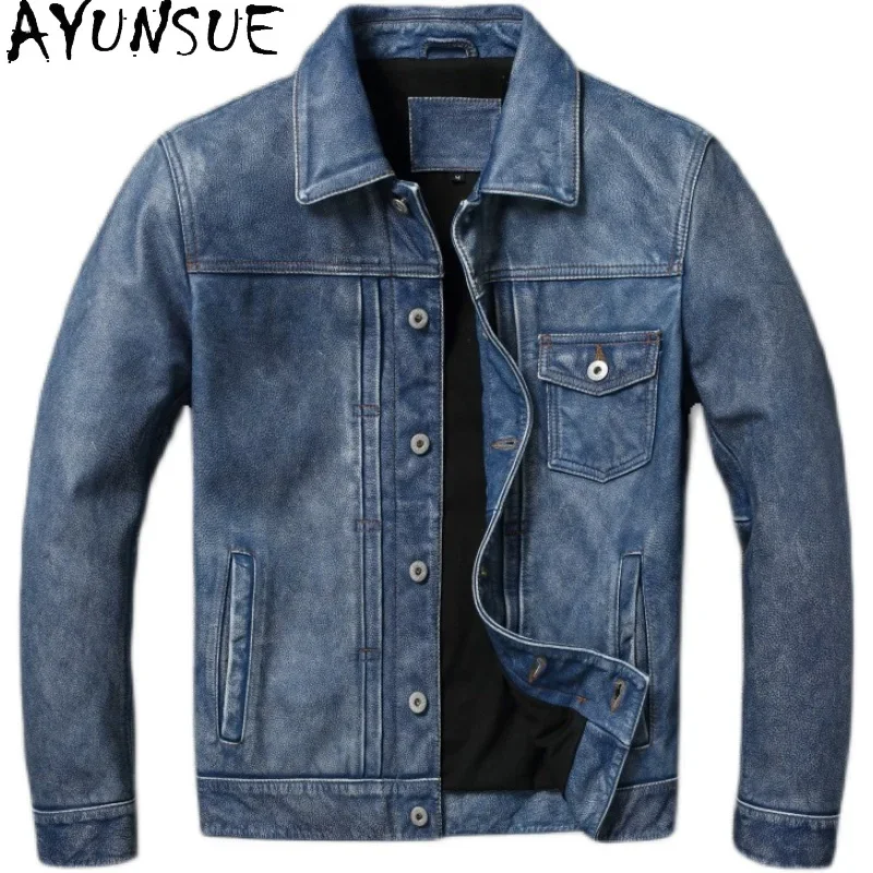 AYUNSUE Retro Blue Leather Jacket Men Clothing Cowhide Autumn Coats Fashion Short Jackets Slim Fit Style Jaqueta Jeans Masculina
AYUNSUE Retro Blue Leather Jacket Men Clothing Cowhide Autumn Coats Fashion Short Jackets Slim Fit Style Jaqueta Jeans Masculina