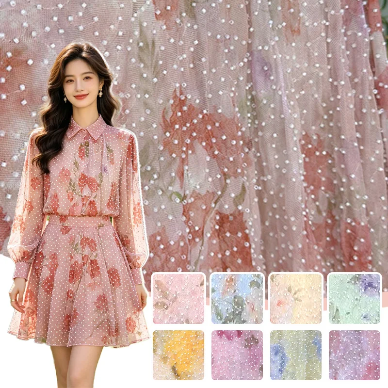 1/3yard Pearl Beaded Floral Chiffon Fabric Vintage Floral Print Chiffon for DIY Sewing Summer Kids Women Skirts Dresses Clothing
1/3yard Pearl Beaded Floral Chiffon Fabric Vintage Floral Print Chiffon for DIY Sewing Summer Kids Women Skirts Dresses Clothing