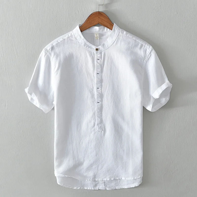 Simple Cotton Linen Shirt Men Beach Summer Tees Breathable Pullover Man Shirts White Short Sleeve Stand Collar Shirt Casual Tops
Simple Cotton Linen Shirt Men Beach Summer Tees Breathable Pullover Man Shirts White Short Sleeve Stand Collar Shirt Casual Tops