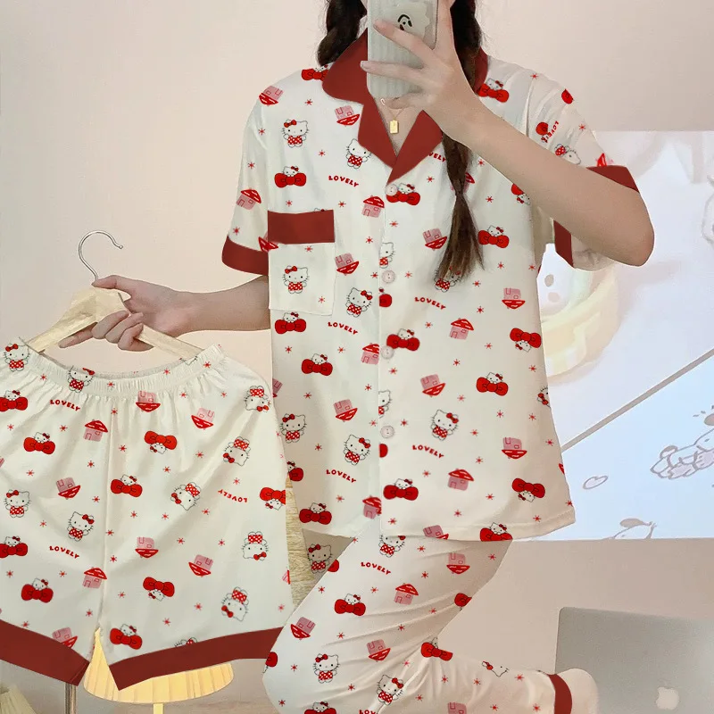Летняя пижама-тройка, милая домашняя одежда из трех предметов Hello Kitty, пижамный комплект с героями мультфильмов Sanrio, новая повседневная женская одежда для дома
Летняя пижама-тройка, милая домашняя одежда из трех предметов Hello Kitty, пижамный комплект с героями мультфильмов Sanrio, новая повседневная женская одежда для дома