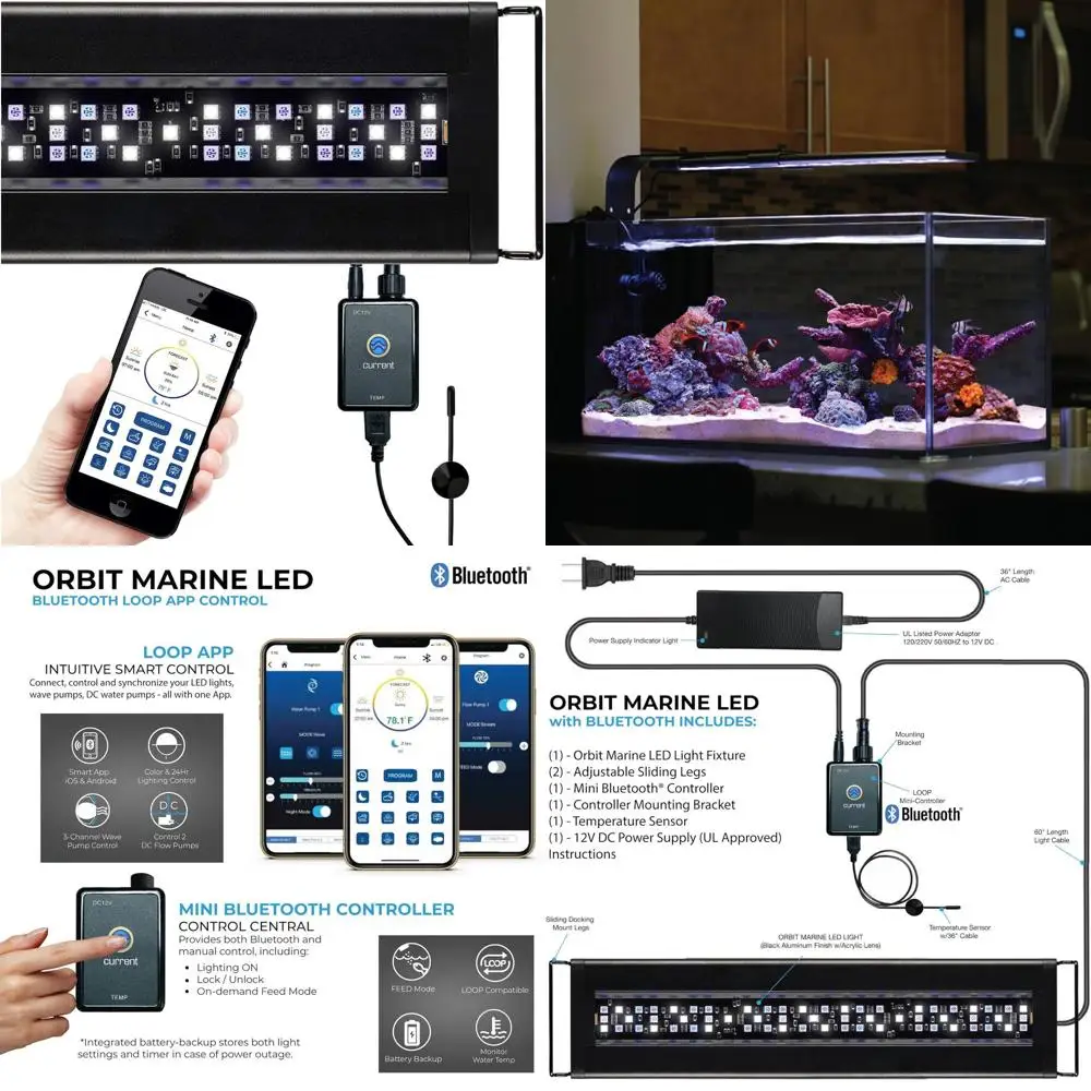 24-36 Inch Marine Aquarium LED Light with Bluetooth Control and Wave Pump for Saltwater Tanks
24-36 Inch Marine Aquarium LED Light with Bluetooth Control and Wave Pump for Saltwater Tanks