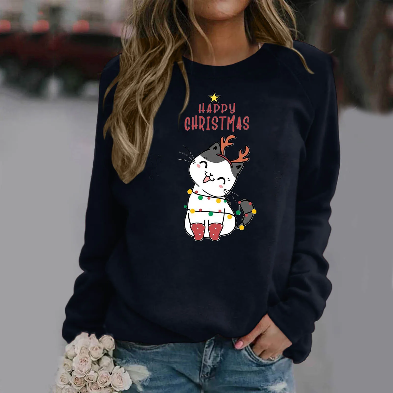 Christmas Hoodie Women Women's Casual Round Neck Raglan Long Sleeved Christmas Cat Print Pullover Two Piece Women Outfit 
Christmas Hoodie Women Women's Casual Round Neck Raglan Long Sleeved Christmas Cat Print Pullover Two Piece Women Outfit