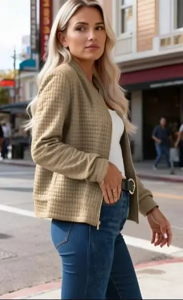 2025 Новая модная однотонная куртка на молнии, женская повседневная тонкая куртка, осенняя куртка на молнии с длинными рукавами, украшенная открытым кардиганом, верхняя одежда 
2025 Новая модная однотонная куртка на молнии, женская повседневная тонкая куртка, осенняя куртка на молнии с длинными рукавами, украшенная открытым кардиганом, верхняя одежда