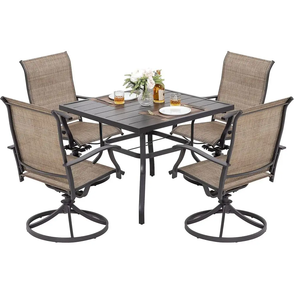 4-Piece Outdoor Dining Set with Swivel Chairs and Square Table, Black & Brown, Suitable for Patio, Garden
4-Piece Outdoor Dining Set with Swivel Chairs and Square Table, Black & Brown, Suitable for Patio, Garden