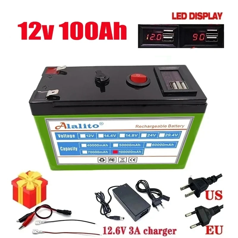 12V Battery 100Ah 18650 lithium battery pack Rechargeable battery for solar energy electric vehicle battery+12.6v3A charger
12V Battery 100Ah 18650 lithium battery pack Rechargeable battery for solar energy electric vehicle battery+12.6v3A charger
