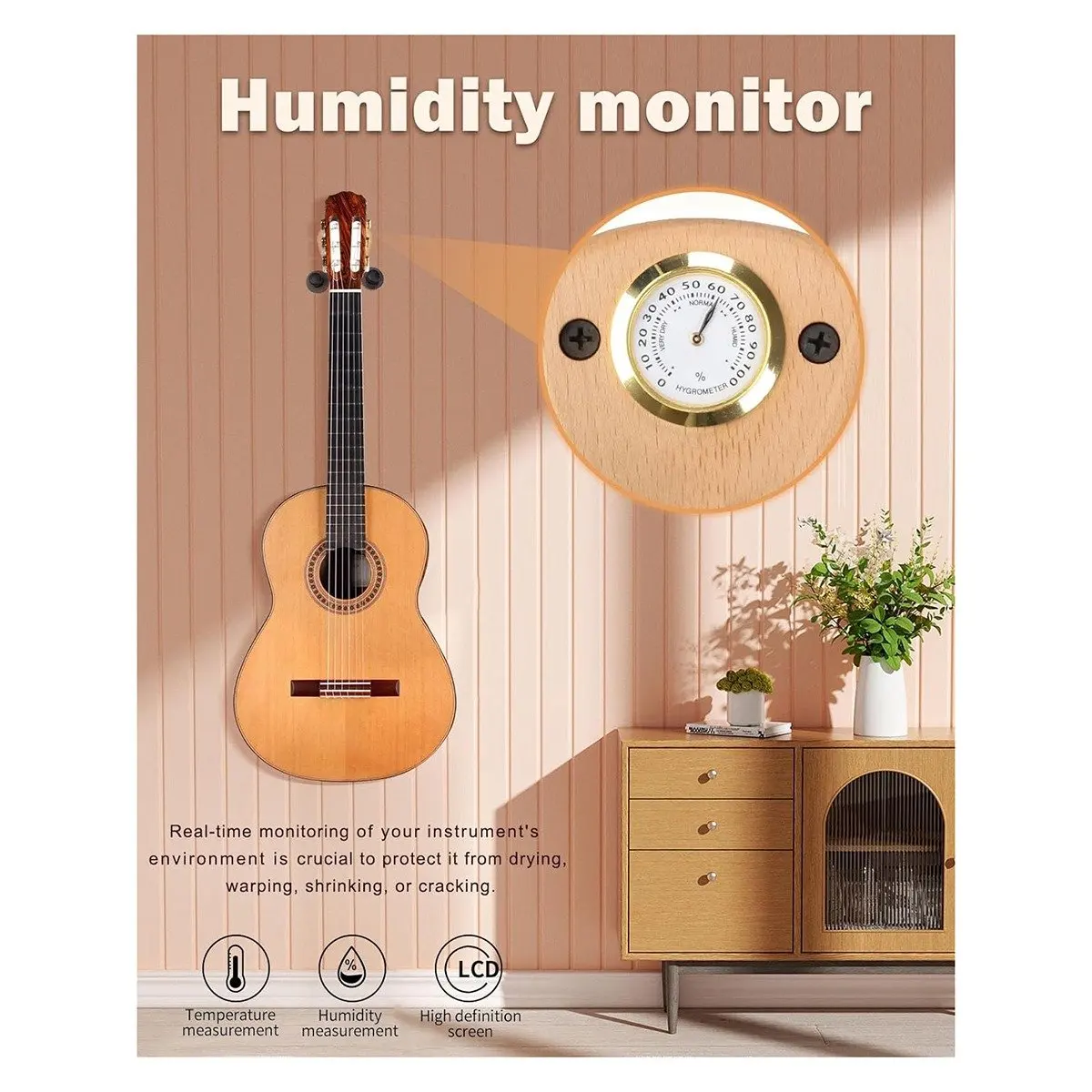 L79A Guitar Wall Mount Holder with Humidity Monitoring Guitar Hanger Hook for Acoustic, Electric, Ukulele, with 5 Picks
L79A Guitar Wall Mount Holder with Humidity Monitoring Guitar Hanger Hook for Acoustic, Electric, Ukulele, with 5 Picks