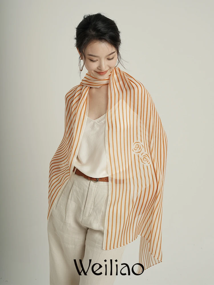 Weiliao Silk Chiffon Large Scarf Shawl Lightweight Warm Tea Flower Stripe Design Versatile Summer Autumn Spring Seasonal Wear
Weiliao Silk Chiffon Large Scarf Shawl Lightweight Warm Tea Flower Stripe Design Versatile Summer Autumn Spring Seasonal Wear