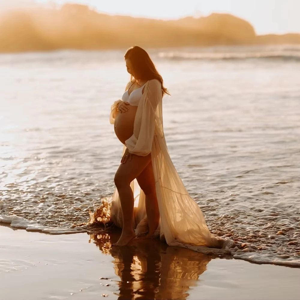Elegant Maternity Dress Photoshoot V-Neck Adjustable Gown with Long Sleeves Flowy Skirt Transparent Chiffon Beach
Elegant Maternity Dress Photoshoot V-Neck Adjustable Gown with Long Sleeves Flowy Skirt Transparent Chiffon Beach