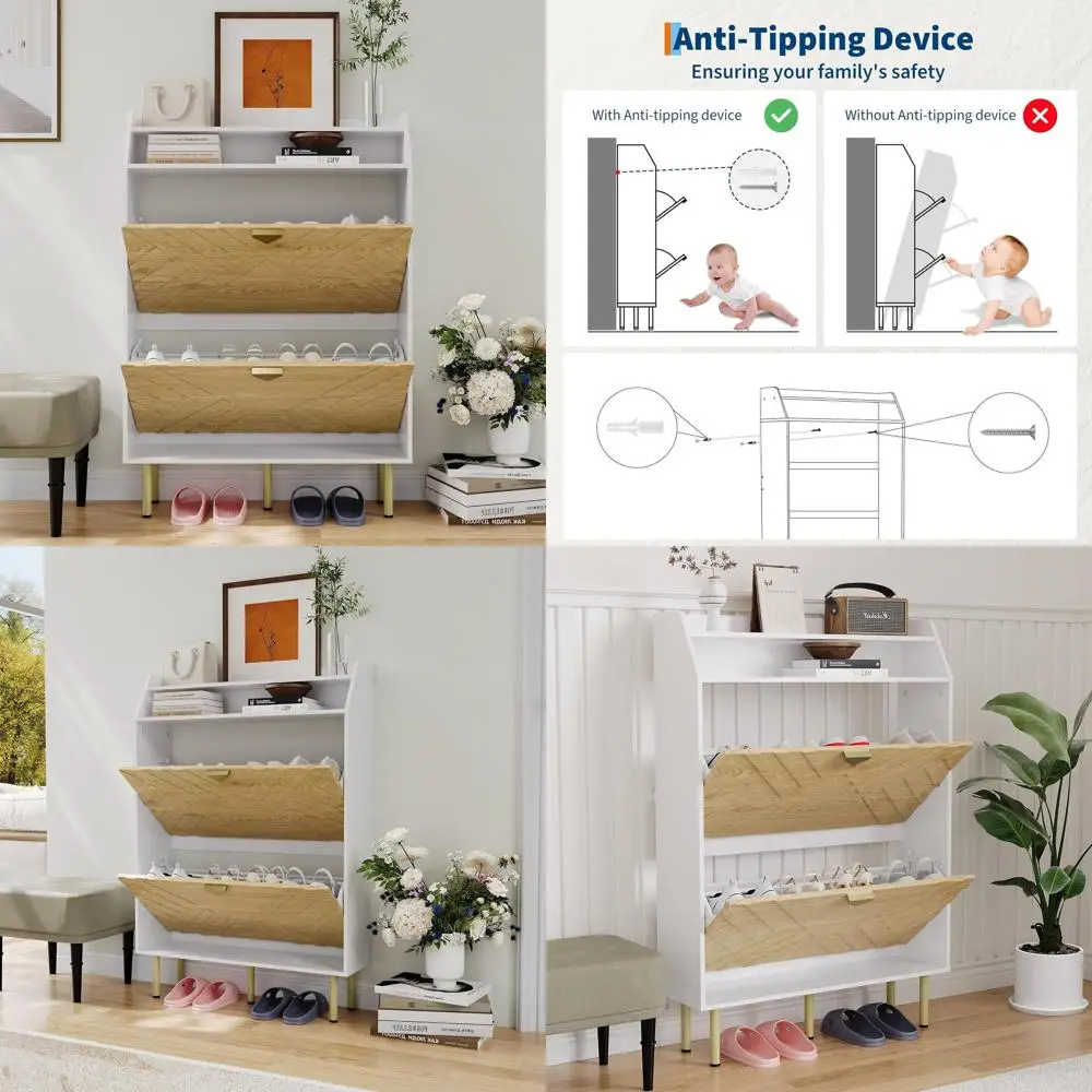 Space-Saving 2-Door Shoe Cabinet with Adjustable Shelves, Freestanding Entryway Storage in Woodish Finish, No Assembly Needed
Space-Saving 2-Door Shoe Cabinet with Adjustable Shelves, Freestanding Entryway Storage in Woodish Finish, No Assembly Needed