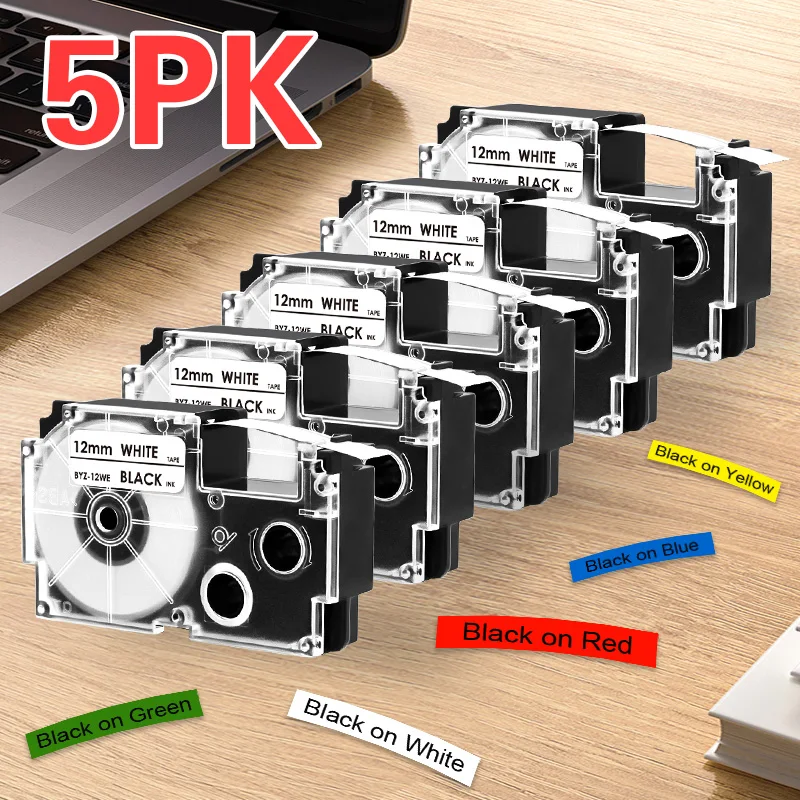 5PK 12mm Label Tape for Casio Label Maker XR-12WE XR-12RD XR-12BU XR-12YW XR-12GN Compatible for Casio KL-120 KL-820 Labeller
5PK 12mm Label Tape for Casio Label Maker XR-12WE XR-12RD XR-12BU XR-12YW XR-12GN Compatible for Casio KL-120 KL-820 Labeller