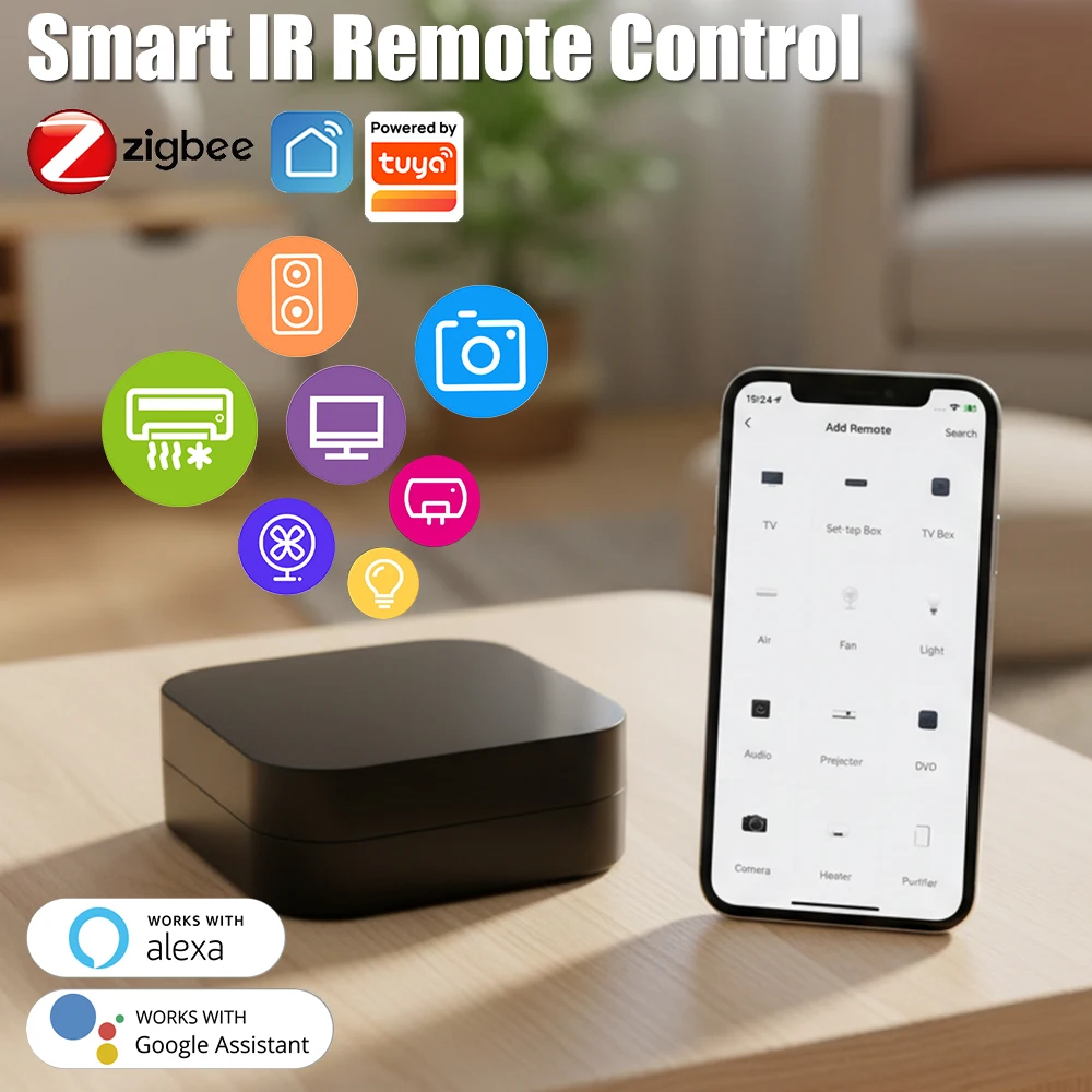 ZigBee Smart IR Remote Control Works with Alexa Google Home Air Conditioner TV IR Remote Powered by Tuya for Smart Home
ZigBee Smart IR Remote Control Works with Alexa Google Home Air Conditioner TV IR Remote Powered by Tuya for Smart Home