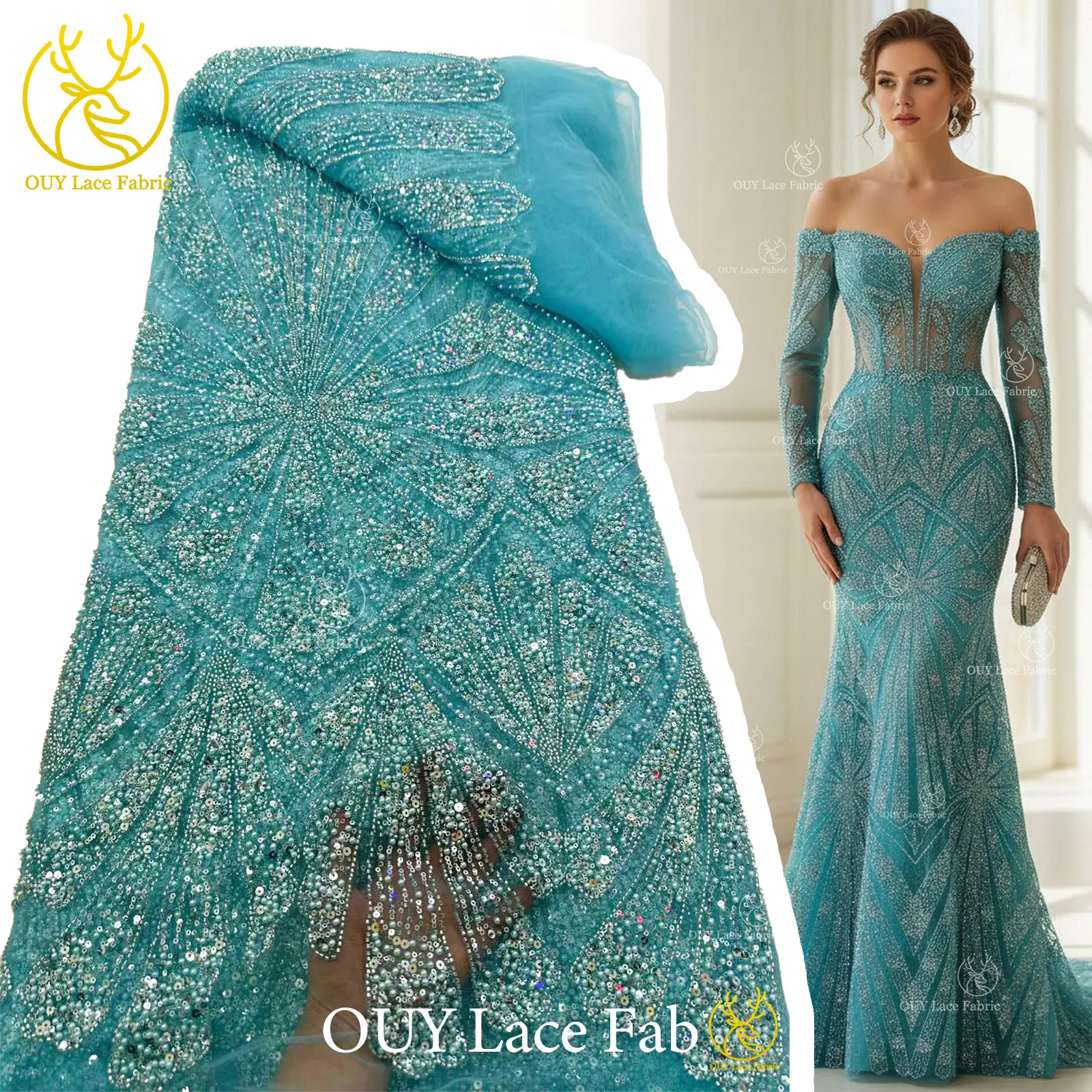 Aqua Blue Luxury African Groom Beaded Lace Fabric 2026 High Quality French Sequin Tulle Mesh Lace for Women Party Dress Sewing
Aqua Blue Luxury African Groom Beaded Lace Fabric 2026 High Quality French Sequin Tulle Mesh Lace for Women Party Dress Sewing