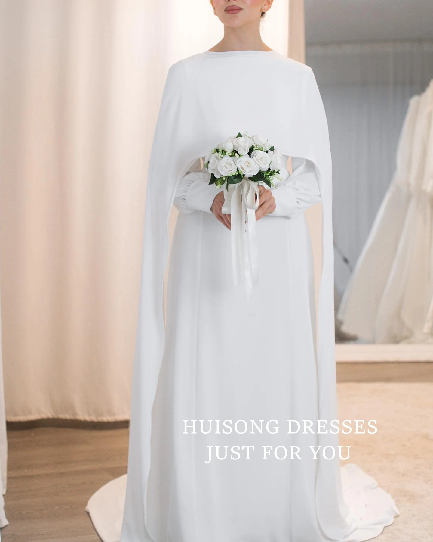 HUISONG Customized Muslim Wedding Dresses with Cape Satin Bride Dress Long Sleeves A-Line Modest Long Wedding Gown
HUISONG Customized Muslim Wedding Dresses with Cape Satin Bride Dress Long Sleeves A-Line Modest Long Wedding Gown