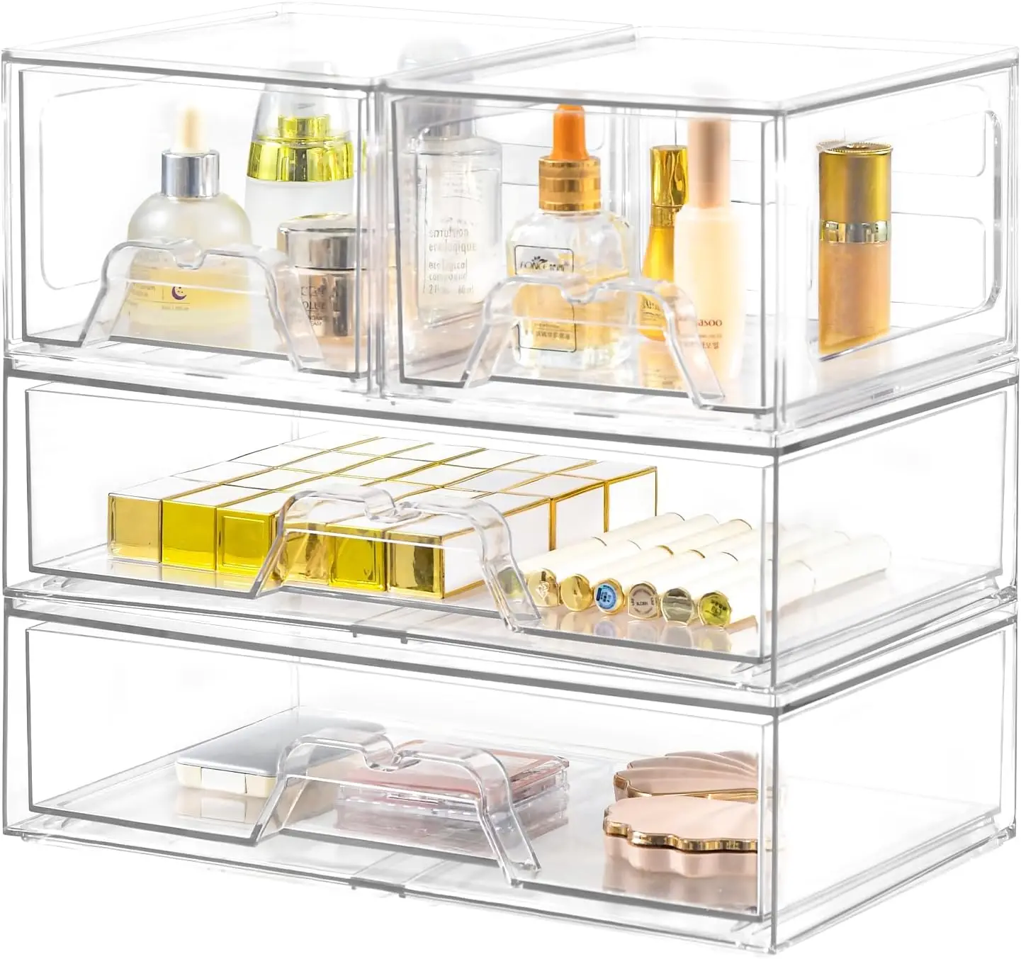 4-Pack Clear Acrylic Stackable Drawers for Bathroom, Vanity, and Pantry Organization
4-Pack Clear Acrylic Stackable Drawers for Bathroom, Vanity, and Pantry Organization